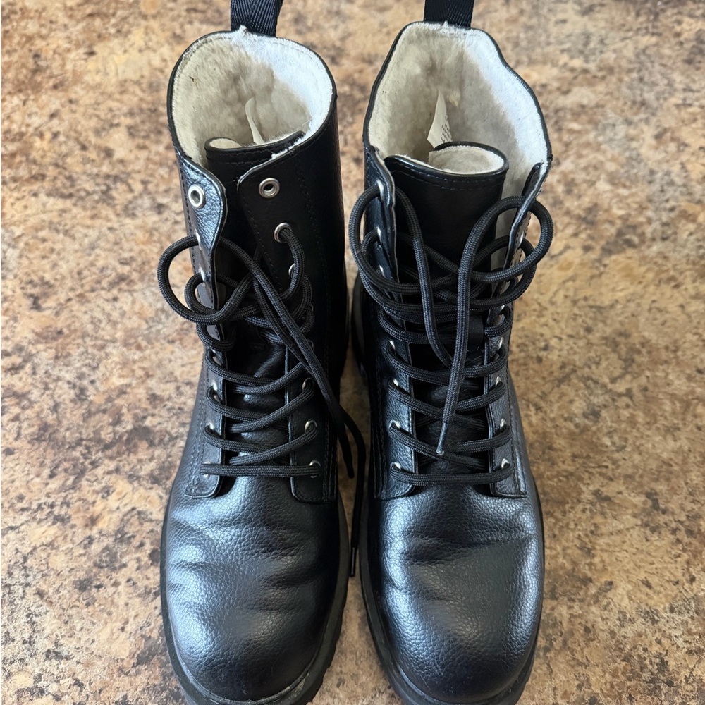 H&M Black Leather Combat Boots - Picture 2 of 6